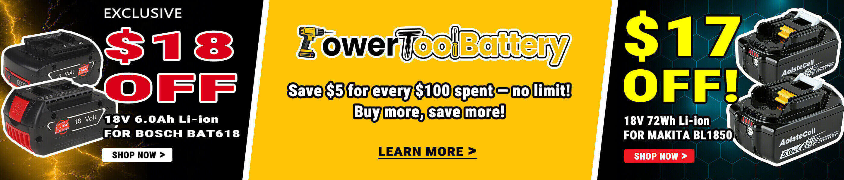 Replacement Battery for Bosch 18V BAT618