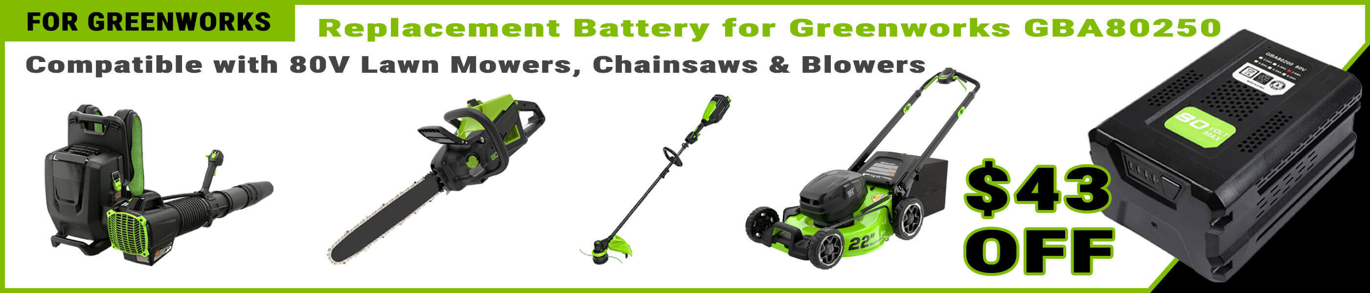 Replacement Battery for Greenworks GBA80250